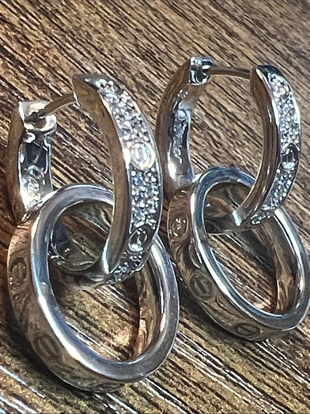 Silver Hoop Drop Earrings with Textured Hinge